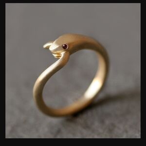 Elegant Brass & Ruby Snake Ring